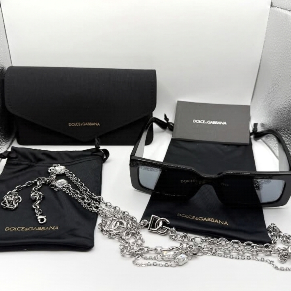 Dolce & Gabbana Black Sunglasses with Silver Chain Accessory